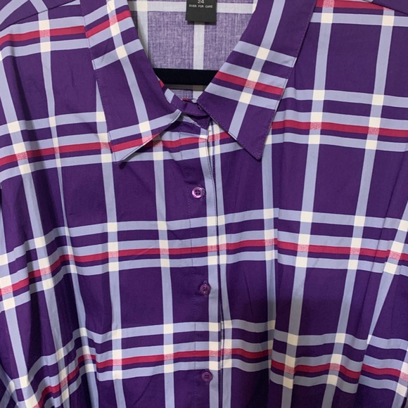 Ashley Stewart Purple Plaid Button Down Shirt - Picture 2 of 6